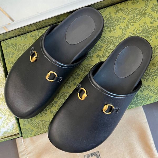 

designer slippers love paradie fashion thick bottom slide cow leather letter leather men women sandals 35-45, Black