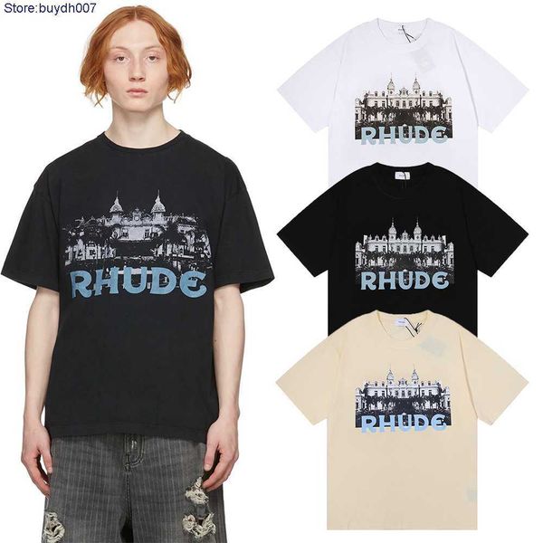 

2023 new men's t shirt fashion designer rhude couple american niche casino high-definition castle printed short sleeved lovers, White;black