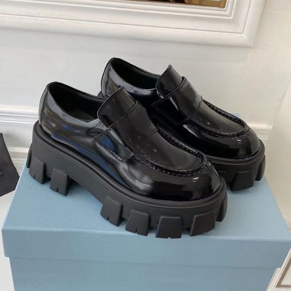 

2023 leather platform casual shoes women monolith dress shoes classic black white increase sneakers 35-40 mules loafers flat new 34-46