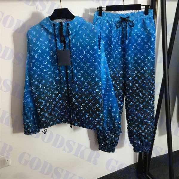 

blue jacquard tracksuit letter print jacket sport pants womens zipper hoodie ladies jogger pant, White