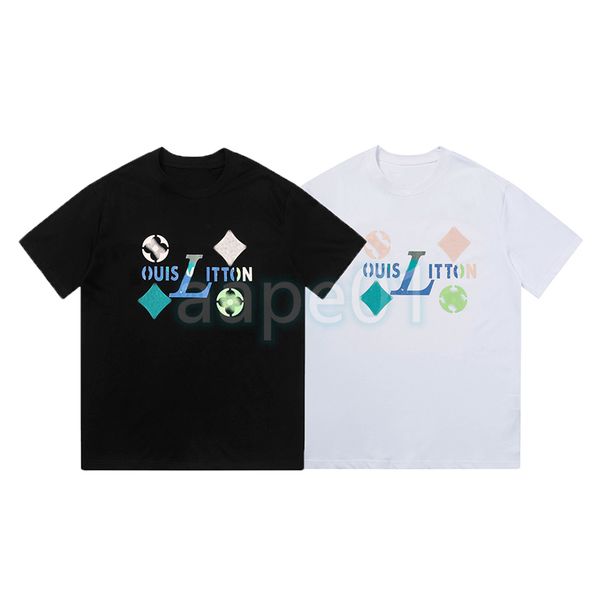 

luxury fashion brand mens t shirt art letter print round neck short sleeve summer loose t-shirt black white asian size s-2xl, White;black