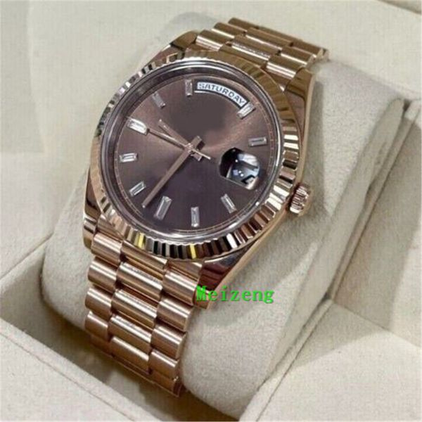 

luxury wristwatch brand new day-date 40mm 18k everose gold 228235 chocolate baguette box/papers mint, Slivery;brown