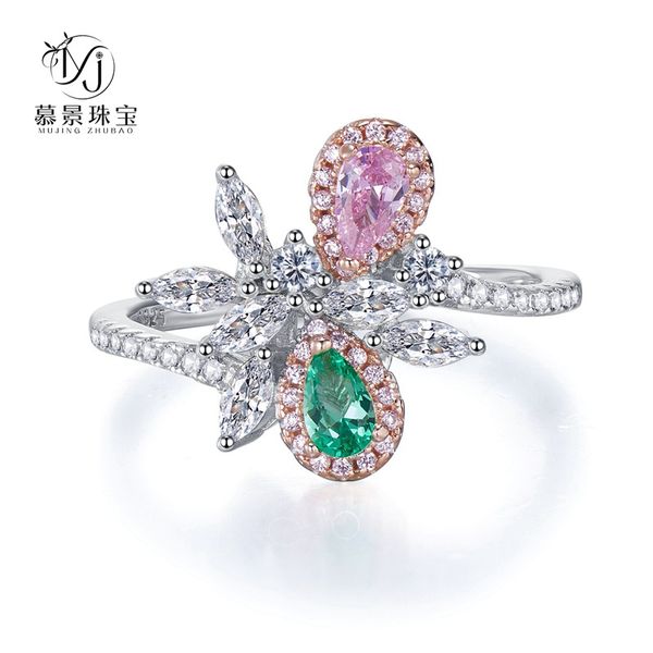 

wedding accessories pure silver engagement rings fadeless pink green diamond birdal ring proposal ring no fading ladies jewelry r455, White