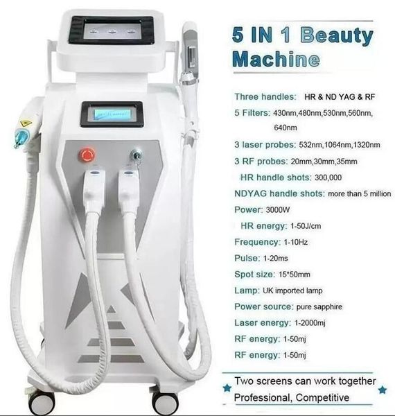 

5 in 1 opt ipl permanent laser hair removals equipment elight skin rejuvenation machine nd yag laser tattoo removal device, Black