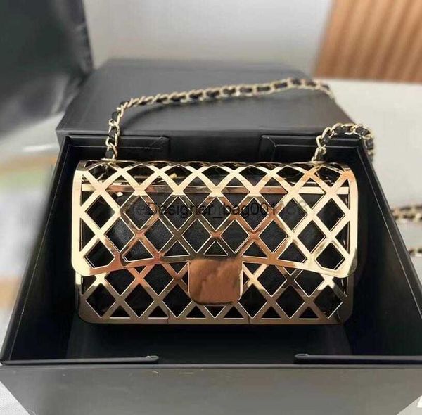 

premium designer luxury flap single-shoulder bag metal hollow out woven liner z