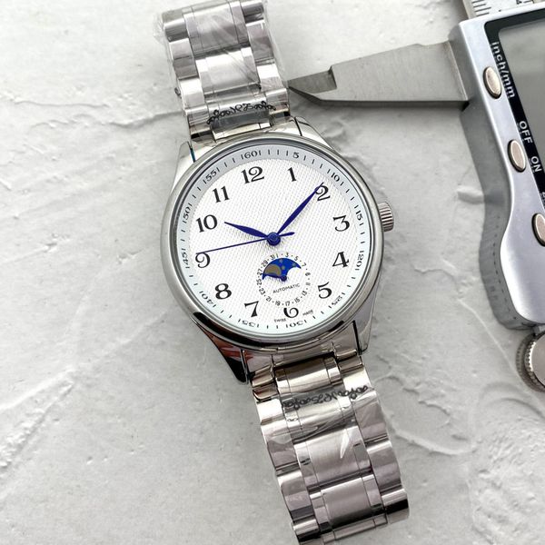 

fashion men watches mechanical automatic movement moon phase luxury designer watch stainless steel band mens wristwatches for men's chr, Slivery;brown