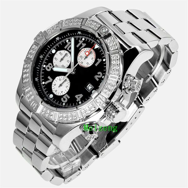 

luxury wristwatch brand new super avenger ss with diamond bezel black arabic dial a13370, Slivery;brown