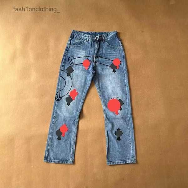 

jeans designer make old washed chrome straight trousers heart letter prints for women men casual long style 128, Blue