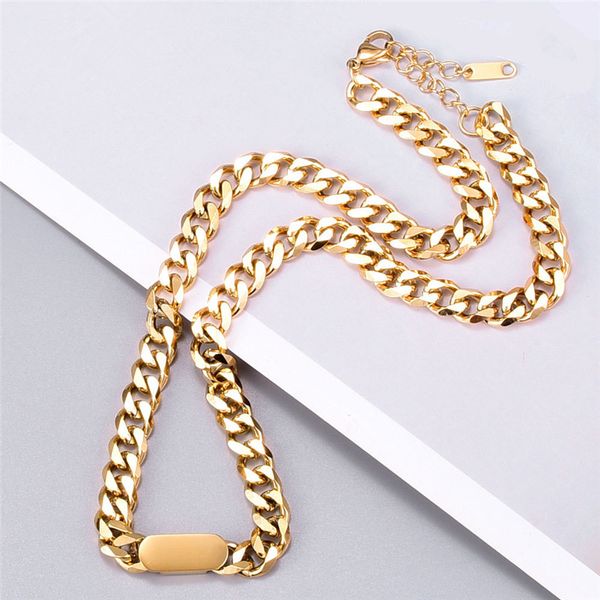 

punk hip hop jewelry 18k gold cuba link chain for woman designer necklace 316l titanium steel chains south american chokers chains rectangle, Silver