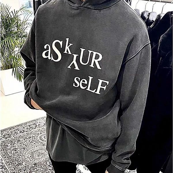

askyurself old hooded sweater trendy hoodie man sweatshirts kanyes hoodies loose sweatshirts oversize plus size heavy cotton thicked fleece, Black