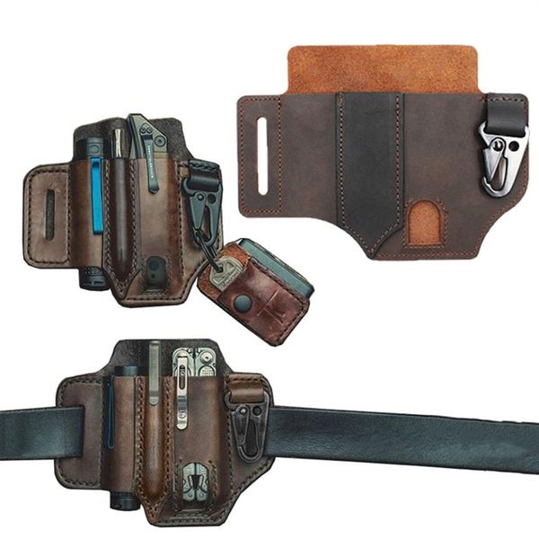 

hq edc tactical knives tool leather sheath for leatherman multitools flashlights sunglasses fountain pen outdoor survival bag 248y