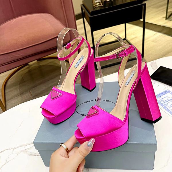 

13cm super high chunky platform sandals black sandal classic womens dress shoes luxury designer high heeled women shoe silk satin with metal