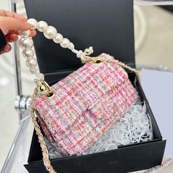 

cc bags luxury brand shoulder bags 23ss womens tweed pearl chain handle tote bags classic mini flap purse gold metal matelasse chain crossbo