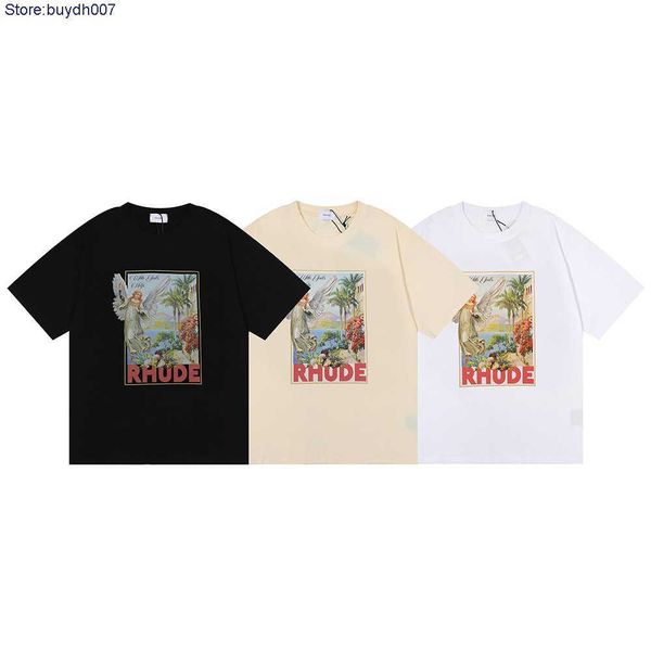 

2023 new men's t shirt fashion designer rhude couple american angel with gods help hd printed tee short sleeve, White;black