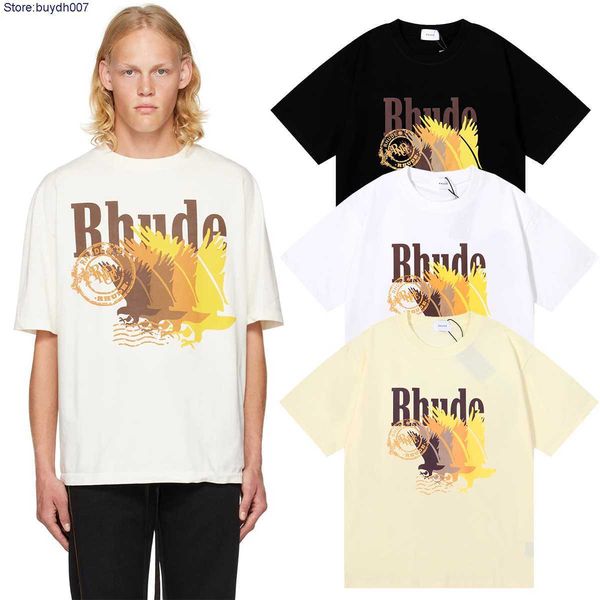 

2023 new men's t shirt fashion designer rhude couple lesser beauty new gradual color pattern print double yarn cotton short sleeve coup, White;black