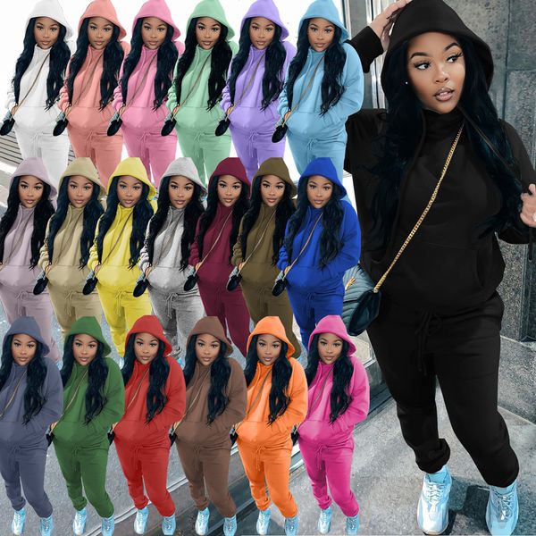 

casual fleece tracksuits women 2 piece set warm long sleeve sportswear solid lady sweatsuits hoodies pants outfit wholesale plus size clothe, Gray