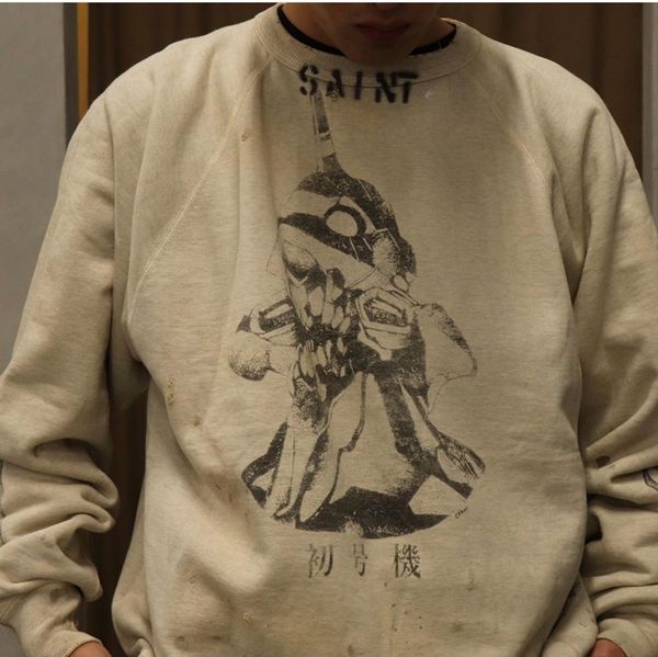

saint michael men's hoodies and sweatshirt crew neck sweatshirt man plus size pullovers vintage sweater holes oversize sweat shirts thi, Black