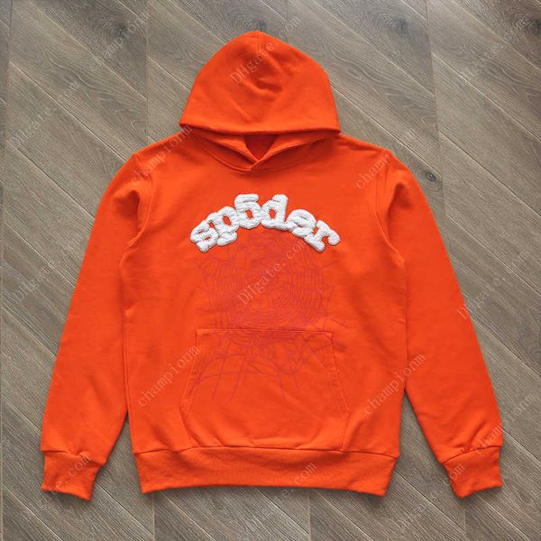 

orange sp5der hooded sweatshirts foam printing young thug pocket spiderweb casual oversize hoodies, Black