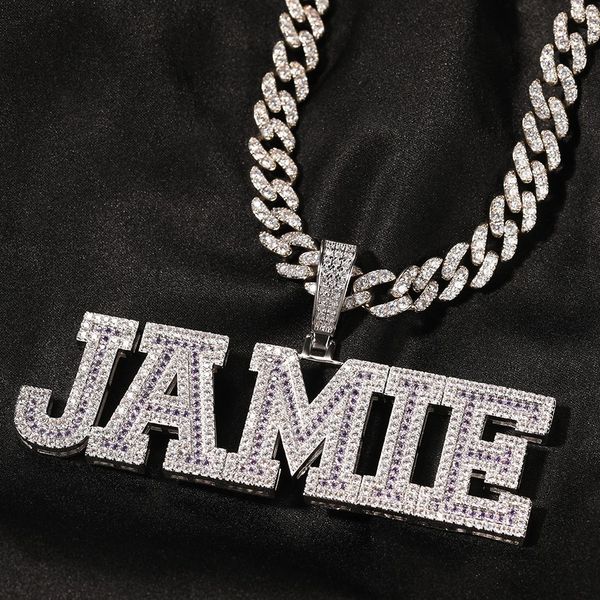 

hip hop a-z custom name letters pendant necklaces courful zircon can choose real gold plated jewelry, Silver