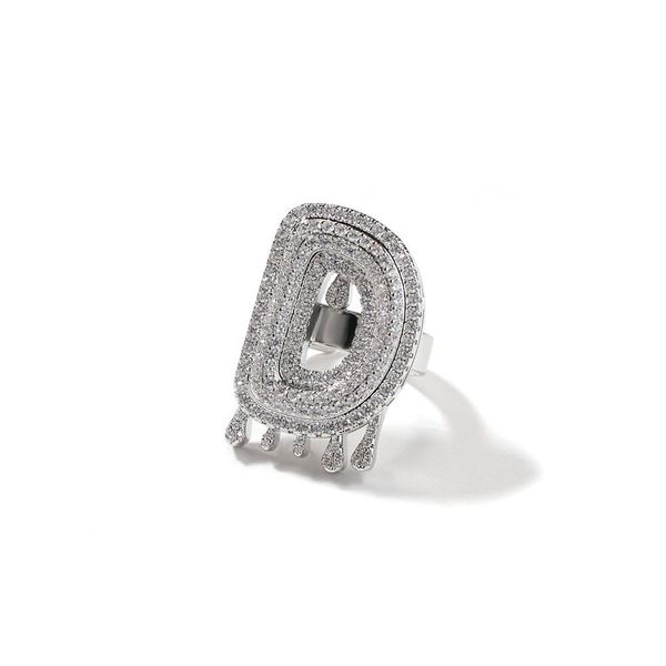

hip hop with side stones diy custom waterdrop letter ring 18k real gold plated jewelry men gift, Silver