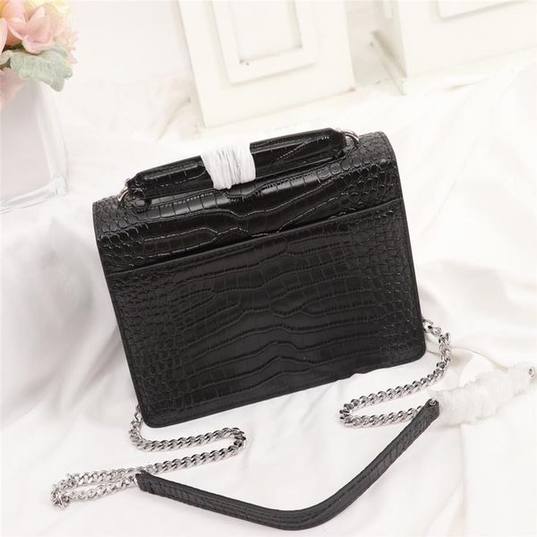 

women genuine leather crocodile pattern crossbody bag shoulder messenger bag with silver metal chain stap 22cm2060