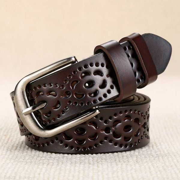 

coffee women's leather belt casual and versatile hollow out belt fashion needle buckle trouserfor man woman, Black;brown