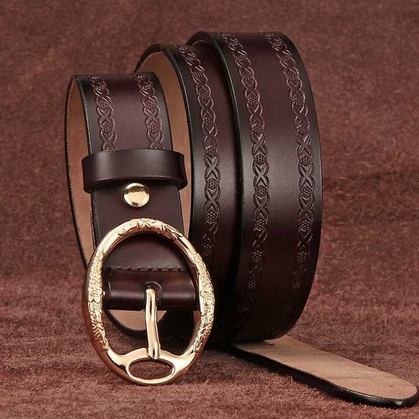 

coffee 28mm belt women's retro versatile black casual round buckle wide belt zk--064for man woman, Black;brown