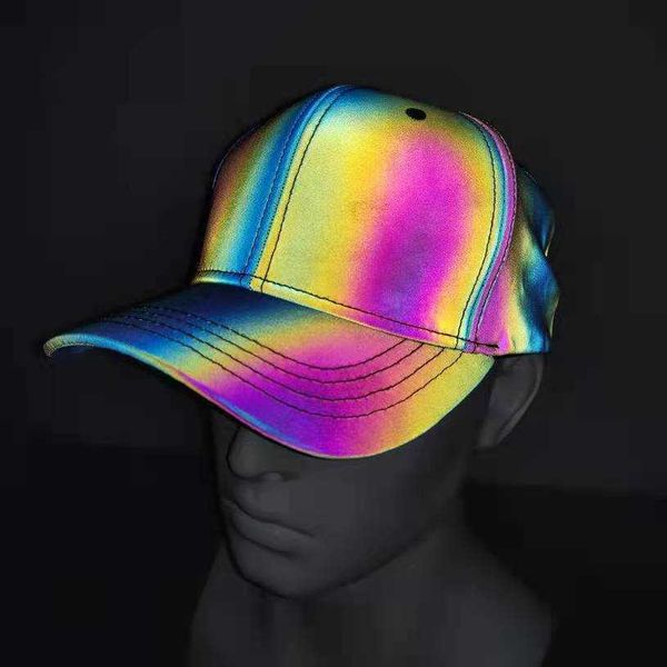 

fashion colorful reflective baseball cap seven-color luminous flat brim hat for men and women laser sunshade tide hatfor man woman, Blue;gray