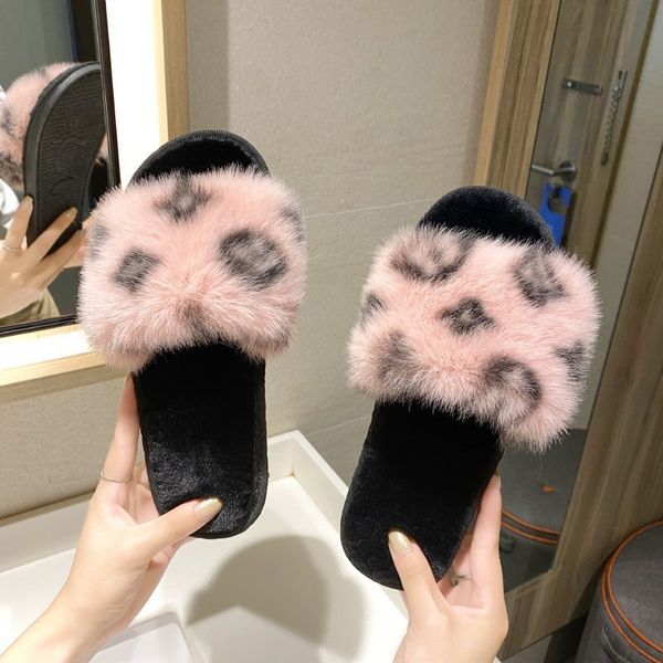 

women house slippers faux fur fashion shoes woman slip on flats female slides black pink home furry slippers