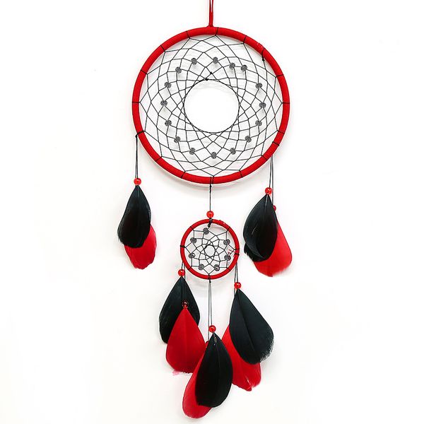 

handmade dream catcher feather decorative objects hanging ornament wind chimes two rings artifact interior decoration creative gift 1222077