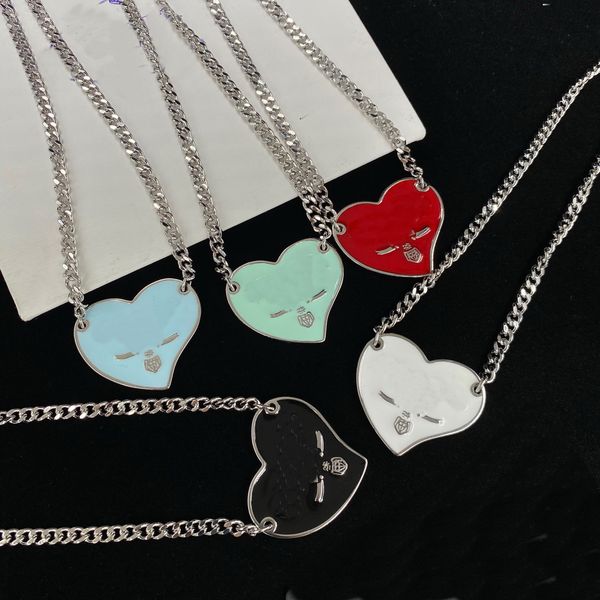 

enamel peach heart pendant necklaces fashion for man woman inverted triangle letter designers clavicle chain necklace jewelry gifts pn1 --02, Silver