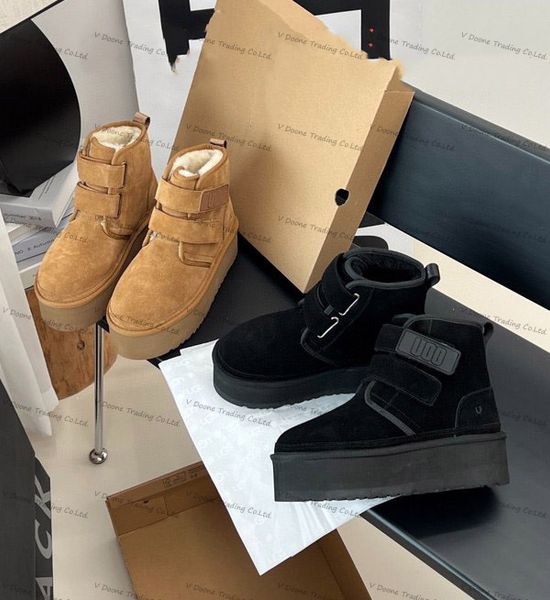 

boots winter new snow boots f22 aus designer winter ugglies neumels thick bottom australia classic women men booties brand ankle platform bo, Black