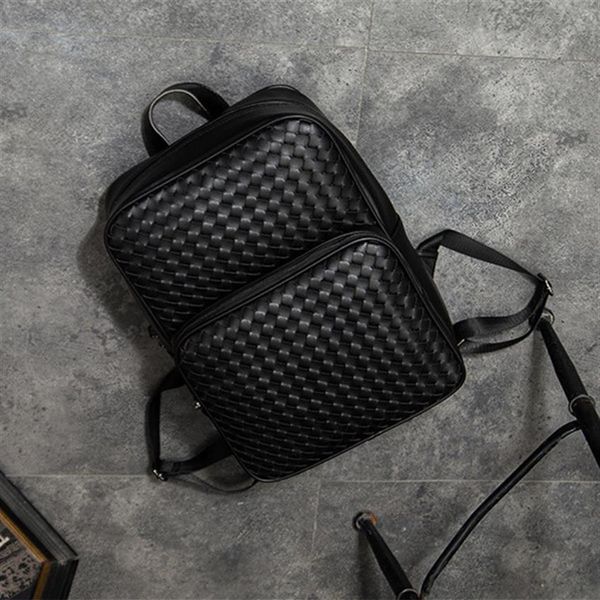 

factory whole men handbag woven backpack simple outdoor leisure plaid leather shoulder bag street trend hand-woven messenger b270j