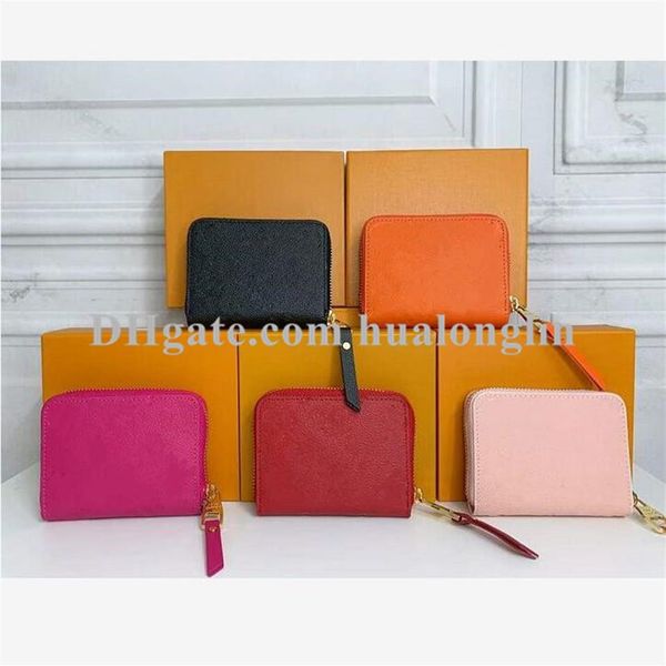 

woman wallets short wallet women purse lady original box embossed patterns flower leather card holder fashion designer343c, Red;black