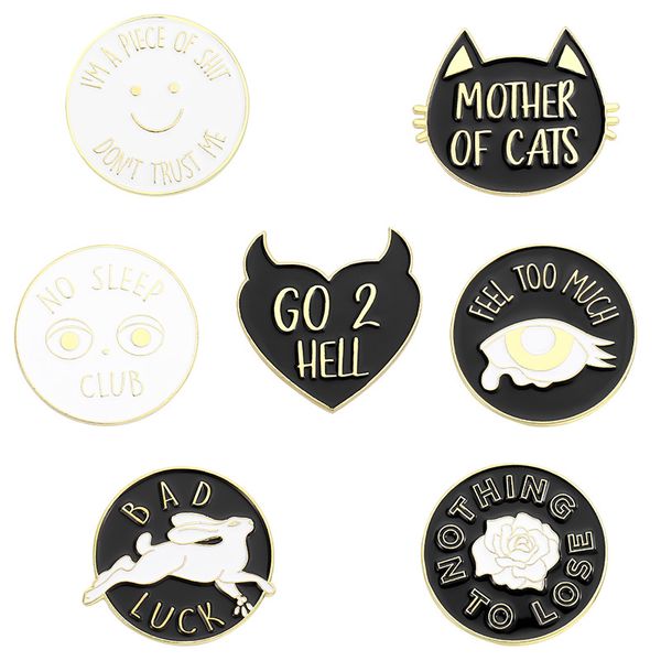 

fashion anime cartoon round brooch 7pcs set funny letter cat flower zinc alloy enamel paint badge for children small pin, Gray