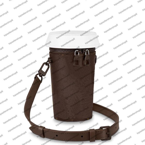 

m80812 coffee cup pouch designer canvas men women mini bag genuine calf leather shoulderbag purse clutch evening crossbody handbag309a