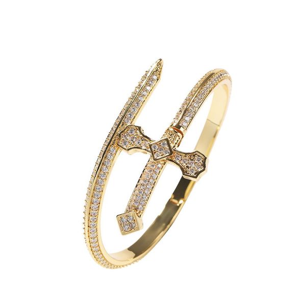 

hip hop justice gold bangle bracelet jewelry bling full white zircon men women couple jewelry, Black