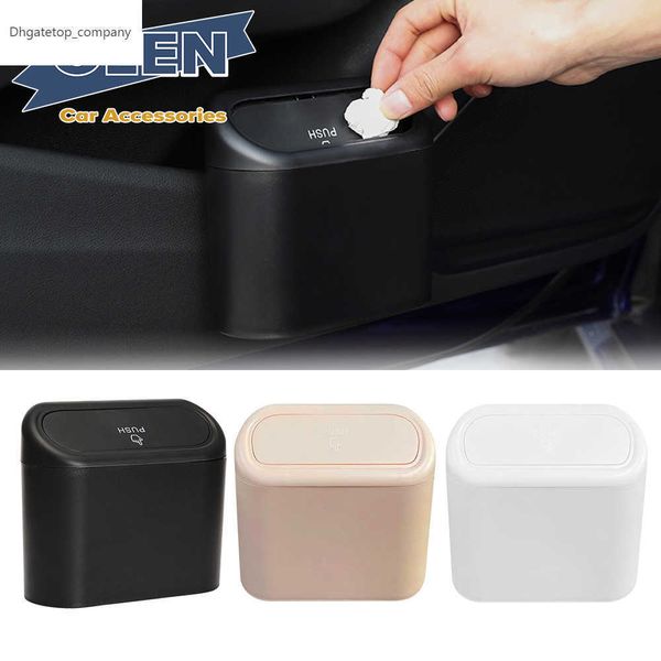 

car mini hanging trash bin vehicle garbage organizer dust case storage box pressing type abs trash can auto interior accessories