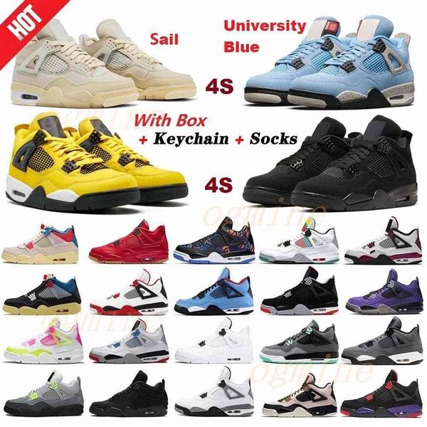 

with box jumpman womens mens 4 4s basketball shoes university blue royal black white classic retro cement union sail fire red guav304g