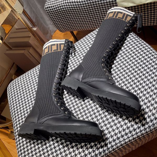 

2022 rockoko combat boots designer women ankle martin half knee boot leather fabric platform winter booties, Black