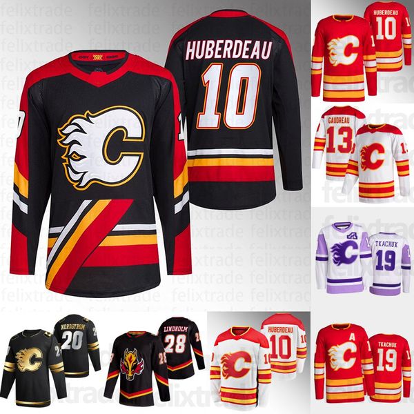 

calgary 2022-23 flames reverse retro jersey sonny milano andrew mangiapane milan lucic jonathan huberdeau connor zary brett sutter adam ruzi, Black;red