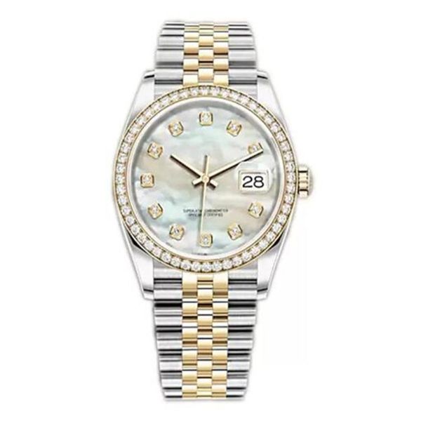 

classic woman watch date clock mechanical automatic movement stainless steel watches 36mm white mother pearl face har276i, Slivery;golden