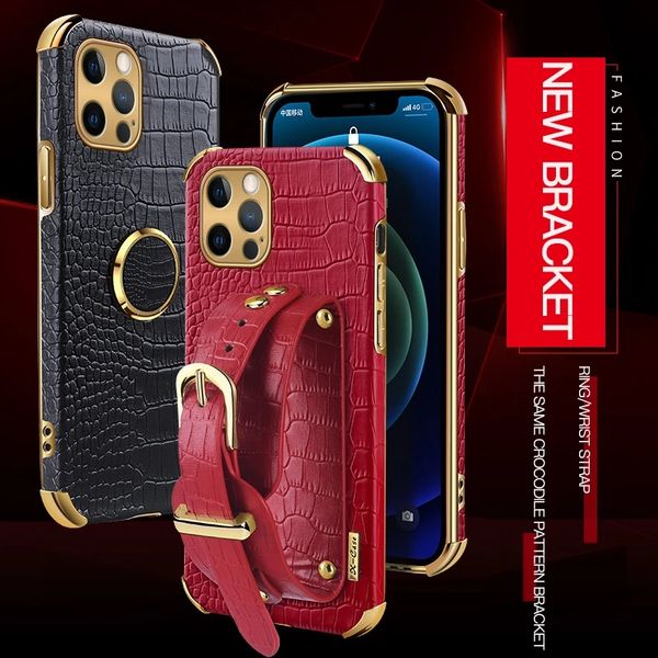 

luxury cases wrist strap crocodile leather case for iphone 14 13 12 pro mini max x xs xr 11 pro se 7 8 6 6s plus stand holder phone cover