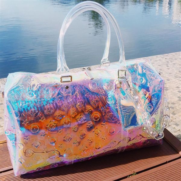 

duffel bags classic laser flash pvc women handbags 45cm transparent duffle bag brilliant colour luggage travel2137
