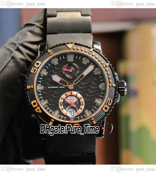 

marine diver 266-33-3c/922 a21j automatic mens watch power reserve black texture dial two tone rose gold pvd black steel case rubber strap 4, Slivery;brown
