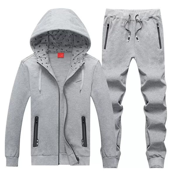 

fitness suit men sportswear set brand mens tracksuit sporting clothing two pieces long sleeve jacket and pants casual men's track suit, Gray