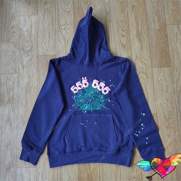 

dark blue young thug spider men women foam print sp5der hoodie green web hooded sweatshirts pullovers, Black