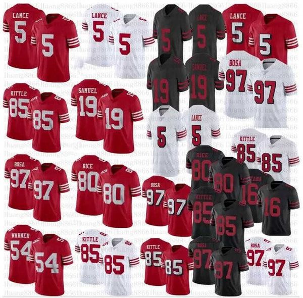 

football jersey san francisco''49ers''custom 5 trey lance 97 nick bosa 85 george kittle 19 deebo samuel 9 robbie gould 7, Black;red