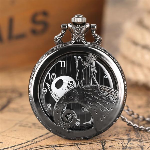 

silver bronze black cover the nightmare before christmas pocket watch men women children quartz watches necklace chain halloween x228i, Slivery;golden