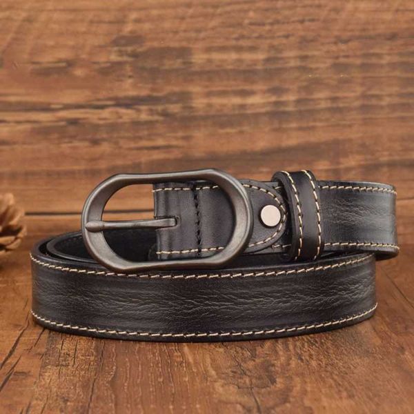 

men leather fashion personality young business leisure cowhide belt middle-aged smooth buckle a181for man woman, Black;brown